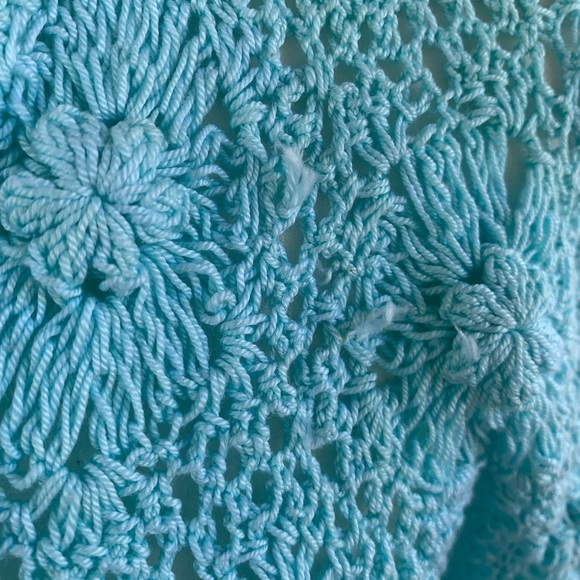 Vintage Kyouko Design Studio Open Knit 3/4 Sleeve Sweater Baby Blue - Picture 3 of 7